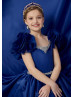 Vintage Ruffle Sleeves Beaded Satin Flower Girl Dress